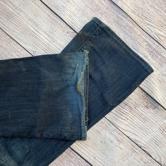 PAIGE Y2K  JEANS DARK LAUREL LOW RISE CANYON BOOTCUT DISTRESSED BLUE 28 - Picture 4 of 7